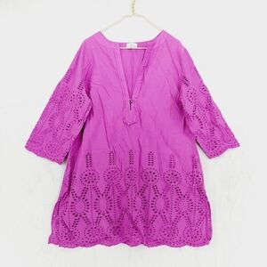 Soft Surroundings Women's Purple Embroidered Tunic Top P3729
